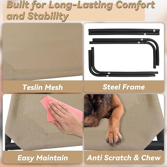 PHYEX Heavy Duty Steel-Framed Portable Elevated Pet Bed, Elevated Cooling Pet Cot, 43.5" L x 25.5" W x 7.8" H(M, Brown)