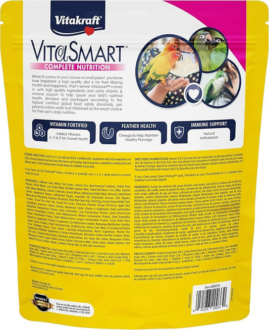 Vitakraft VitaSmart Conure Small Parrot Food 4 Pound Bag Premium Bird Food Mix with Real Vegetables Fruits Grains and Seeds Provides Wholesome Daily Nutrition and Variety for Conures & Small Parrots