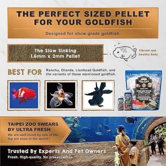 Ultra Fresh Sinking Goldfish Food, Color Enhancing, Balanced Diet, All Natural Ingredients, Clear Water Formula, Slow Sinking Gold Fish Pellets, Goldfish Ultra Color 4.6 oz