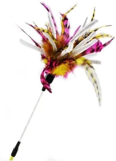 Kats'N Us 18 Inch Wand with Feathers and Mylar Crinkle Teaser Cat Toy - Pink, Hunting Instinct Play, Flexible Acrylic Handle, Interactive Exercise Attachment for Indoor Cats