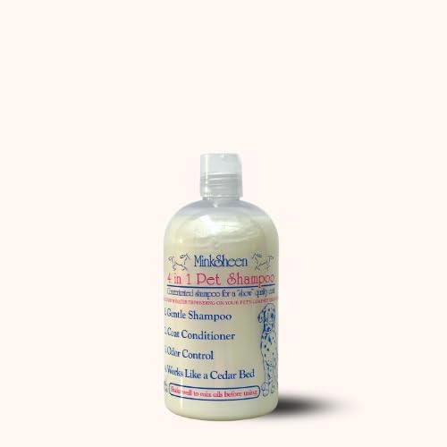Minksheen Dog Grooming Shampoo and Conditioner, Concentrated 16 oz, Makes up to one Gallon Ready to use Shampoo, Natural Itch Relief for Pets, PH Balanced, Works Like a Cedar Bed, Made in USA