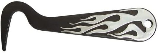 AJ Tack Antique Brown Steel Hoof Pick, Silver Engraving Flames Design