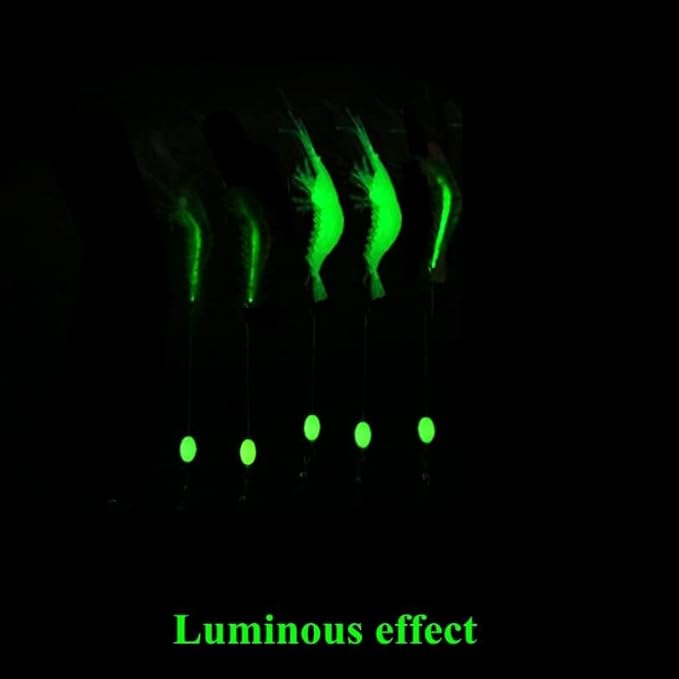 5pcs Soft Luminous Shrimp Lure Set, 5 Colors Shrimp Bait with Hooks and Beads - Fishing Tackles for Freshwater and Saltwater Bass, Trout, Catfish, Salmon