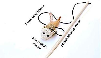 Cat Teaser Wand Toys - Plus 2 Wool Felt Ball Toys, Sisal Mice with Bell, Feather, Elastic String, Sturdy Wood Stick, Interactive Fun, Kitten Catcher Mouse Cat Toy