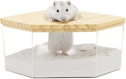 Hamster Sand Bath Box Container, Mini Pet Sandbox Lid Design Take Bath Wooden Sandbox Dust Bath, Transparent Bathroom & Digging Box Acrylic Hamster Litter Box Small Animal Accessories (D Small)