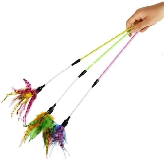Kats'N Us 18 Inch Wand with Feathers Teaser Cat Toy - Blue, Hunting Instinct Play, Flexible Acrylic Handle, Interactive Exercise Attachment for Indoor Cats