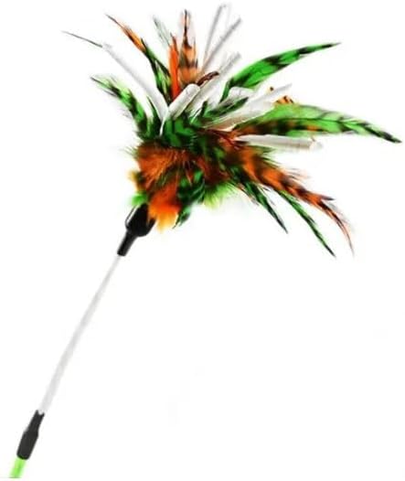 Kats'N Us 18 Inch Wand with Feathers and Mylar Crinkle Teaser Cat Toy - Green, Hunting Instinct Play, Flexible Acrylic Handle, Interactive Exercise Attachment for Indoor Cats