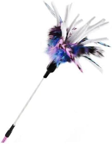 Kats'N Us 18 Inch Wand with Feathers and Mylar Crinkle Teaser Cat Toy - Blue, Hunting Instinct Play, Flexible Acrylic Handle, Interactive Exercise Attachment for Indoor Cats