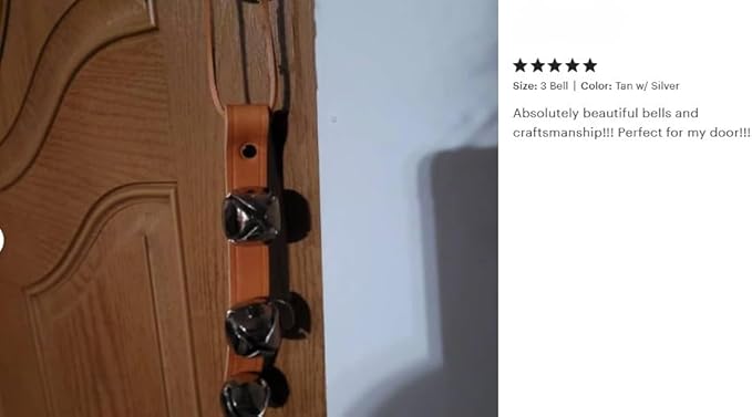 Warner Arctic Sleigh Bells Decorative Leather Strap Door Bells USA (10" with 3 Bells, Tan Leather with Silver Bells)
