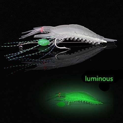 5pcs Soft Luminous Shrimp Lure Set, 5 Colors Shrimp Bait with Hooks and Beads - Fishing Tackles for Freshwater and Saltwater Bass, Trout, Catfish, Salmon