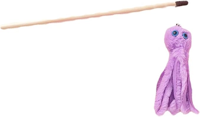 Lovely Cat Toy Funny Simulation Fish Furry Octopus Funny Exercise Teaser Stick Toy for Kitten with Furry Pendant, 40cm, Purple