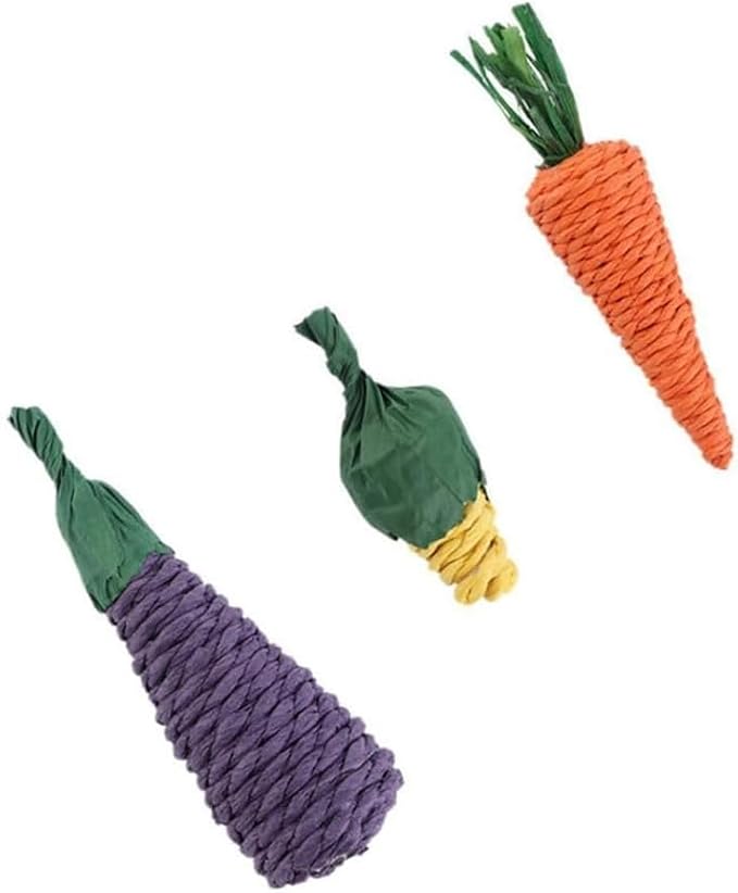 Kopida 3 Pcs Pet Rabbit Carrot Chew Toys, Rodent Chew Grass Toys Teeth Cleaning Toys for Rabbits, Guinea Pigs, Chinchilla, Hamsters, Small Animal