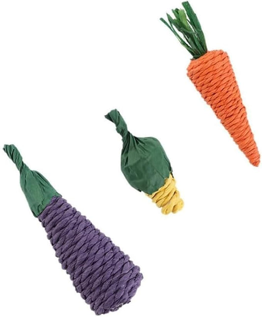 Kopida 3 Pcs Pet Rabbit Carrot Chew Toys, Rodent Chew Grass Toys Teeth Cleaning Toys for Rabbits, Guinea Pigs, Chinchilla, Hamsters, Small Animal