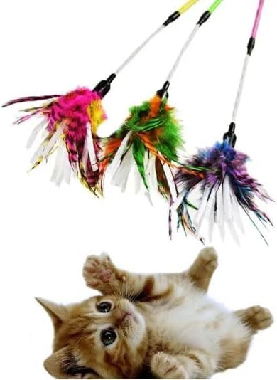 Kats'N Us 18 Inch Wand with Feathers and Mylar Crinkle Teaser Cat Toy - Green, Hunting Instinct Play, Flexible Acrylic Handle, Interactive Exercise Attachment for Indoor Cats