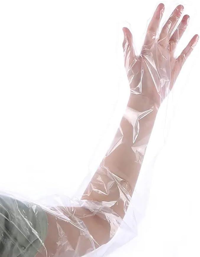 50Pcs Veterinary Insemination Rectal Long Arm Gloves Disposable 35.5inch Disposable PE Plastic Gloves for Field Dressing Gutting Deer Gardening Aquarium Cleaning Painting Full Arm