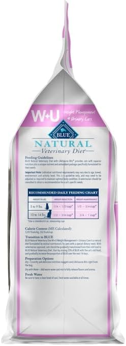 Blue Buffalo Natural Veterinary Diet W+U Weight Management + Urinary Care Dry Cat Food, Veterinarian Prescription Required, Chicken, 6.5-lb Bag