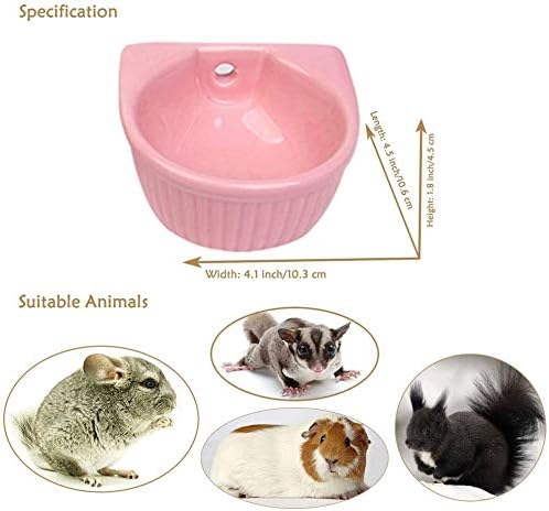 Small Animals Bowl, Detachable Cage Feeder Pet Ceramic Water & Food Feeder, Small Animal Supplies for Rabbit Parrot Squirrels Chinchilla Hamster Ferret (Pink, M)