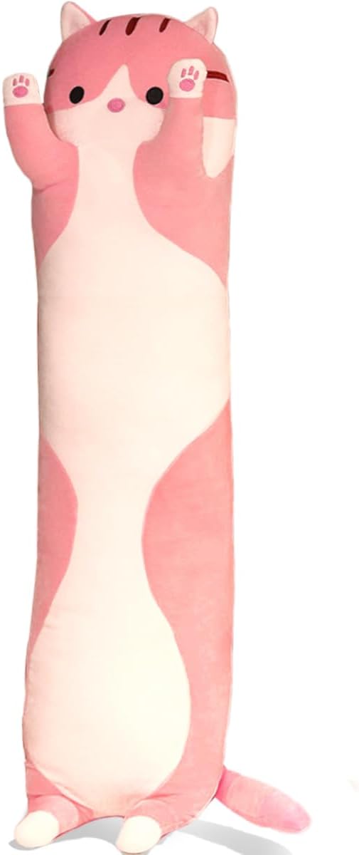 Pink Cat Long Plush Pillow Kitty Stuffed Animals Soft Sleeping Throw Pillow Doll Toy (Pink,35inches)