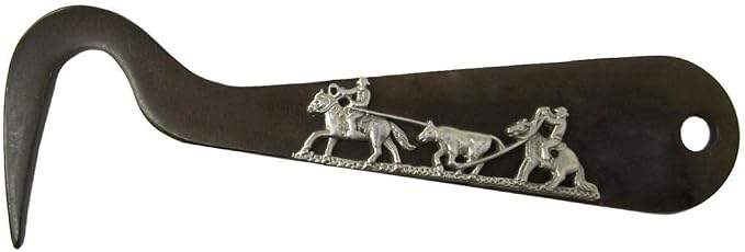 AJ Tack Antique Brown Steel Hoof Pick, Silver Engraving Steer Head