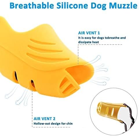 LUCKYPAW Dog Muzzle, Soft Duck Silicone Mouth Cover with Adjustable Strap for Small Medium Dogs, Best to Prevent Barking, Biting, and Chewing (L, Yellow)