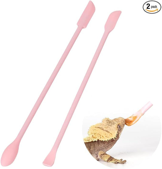 2Pcs Reptile Powder Fruit Mixing Stirring Food Feeding Spoon fit Crested Gecko Gargoyle Bearded Dragon - Pink