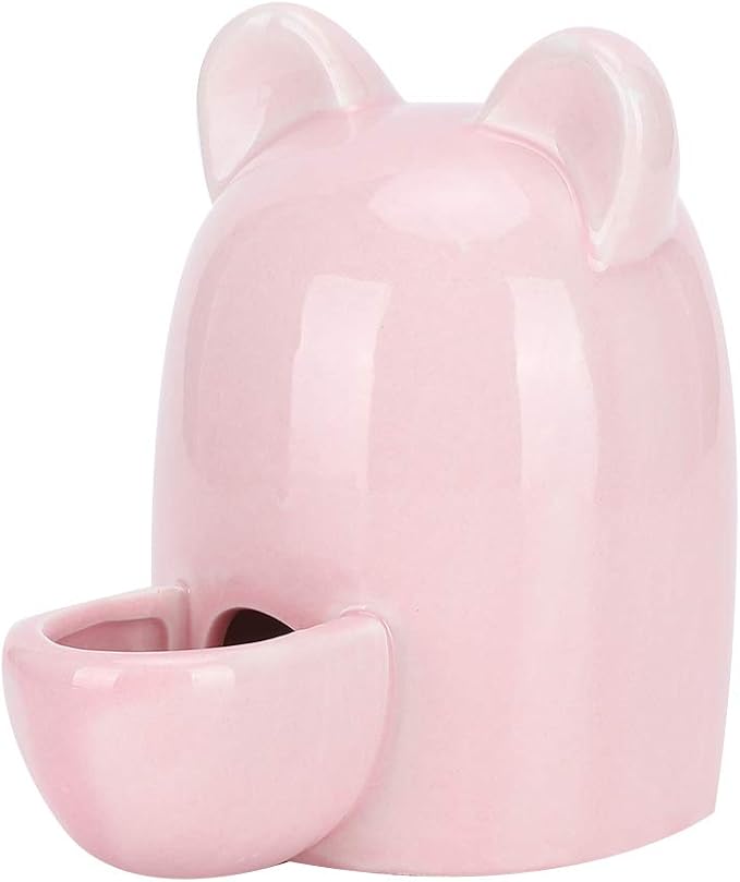 SUNGOOYUE Ceramic Feeder Hedgehog, Pink Ceramic Water Dispenser 250ml Mute Drinking Bowl, Wide Nozzle Small Animal Hydration Feeder for Hamsters Rabbits Guinea Pigs
