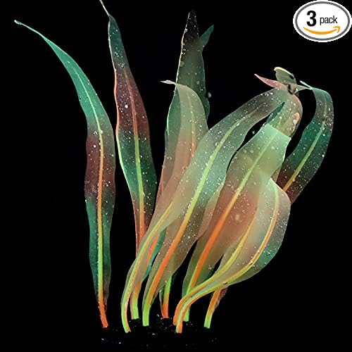 3Pcs Soft Silicone Aquarium Plants Set Glowing Kelp Fish Tank Plants Decor Artificial Orange Aquarium Plant Simulation Artificial Water Grass for Fish Tank,7.08in9.84in16.9in