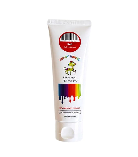 Crazy Liberty Permanent Pet Hair Dye for Dogs and Horses (Red) – Professional Grooming Color Gel, for Creative Groomers, 4 Fl Oz