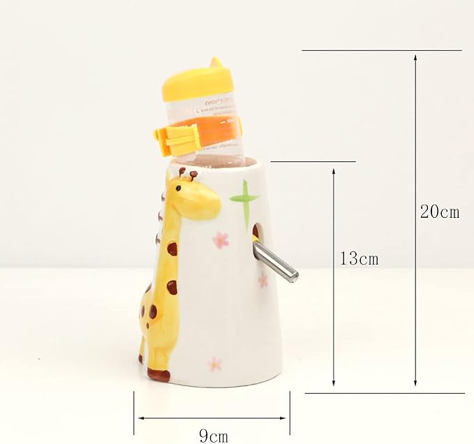Hamster Water Bottle Small Animal Standing Water Dispenser Ceramic Base Cage Hanging Water Feeding Bottles Auto Dispenser for Hamster Guinea Pig Squirrel Rabbit Hedgehog (Yellow)