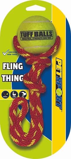 PetSport Fling Thing Dog Ball on Rope Toy, 12" Tennis Ball Rope for Fetch & Tug of War (3 Pack) - 2.5" Tuff Ball with Non-Abrasive Felt, Non-Toxic, Durable Toy for Small & Medium Dogs