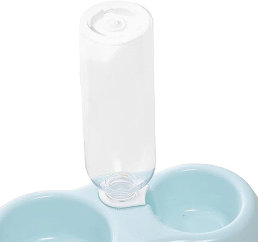 Fenteer 2 in 1 Double Cats Dogs Bowls Automatic Waterer Bottle Drinker Dish Feeder Pets Water and Food Bowl Set for Watering Rabbit Kitty Kitten, Blue