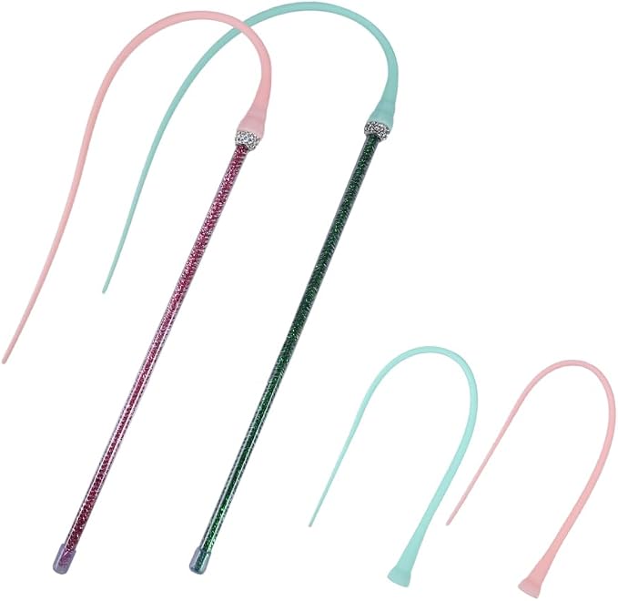 MiOYOOW 2PCS Cat Toy Wand, Silicone Mice Tail Teaser Toys Interactive Cat Toys with 2 Replaceable Tail for Indoor Cats Kittens Chase Exercise