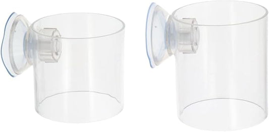 Pokinge 2Pcs Aquarium Fish Food Feeder Tube, Transparent Acrylic Feeding Ring with Strong Suction Cup, Adjustable Height Fish Tank Station Floating Food Tray Feeder