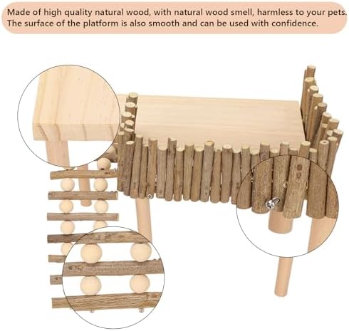 HEEPDD Wooden Hamster Platform, Climbing Toys Playground with Fence Bridge for Small Pets, Gerbil, Rat