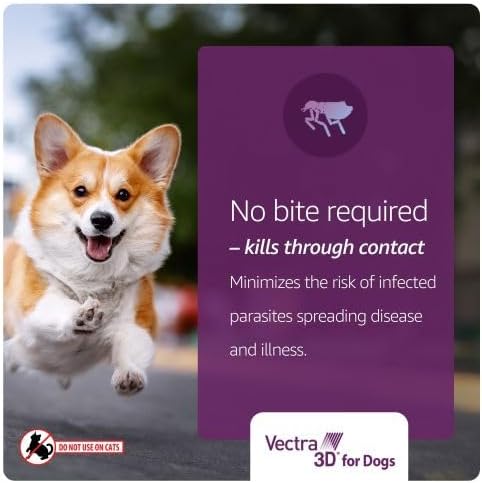 Vectra 3D Flea and Tick Prevention for Dogs, Kills and Repels Fleas, Ticks & Mosquitoes | Fast‑Acting, Waterproof, No Prescription Needed | Medium Dogs 21-55 lbs, 6‑Month Supply