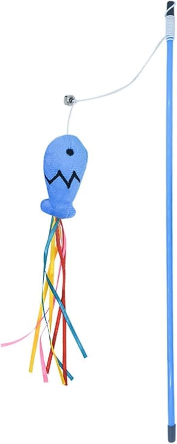 BWESOO Blue Cat Wand Kitten Teaser Stick Portable Cat Teaser Fish Design Safe Colorful Balls Cats