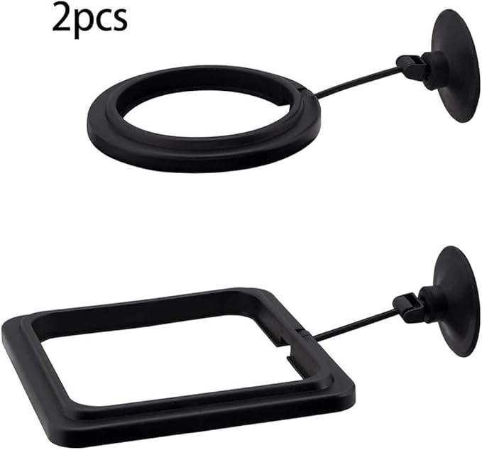 2pcs Black Fish Feeding Ring, Black Round and Square Aquarium Floating Food Feeder, Food Feeders with Suction Cup for Goldfish Turtle and Other Smaller Fish, Food Feeding Ring with Suction Cup