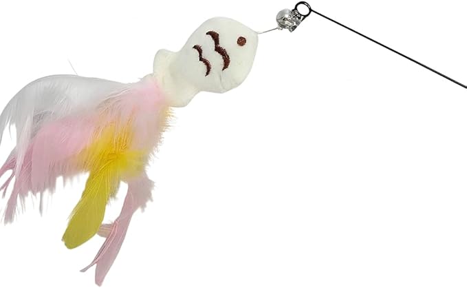 Lily and Prim's Cat Pet Toy Steel Wire Chaser Wand Teaser with Bell, and Fish with Feathers