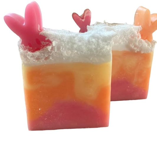 Strawberry lemonade bunny rabbit colorful glycerine soap bar: great for Easter basket, stocking stuffer, gift bag, spring time
