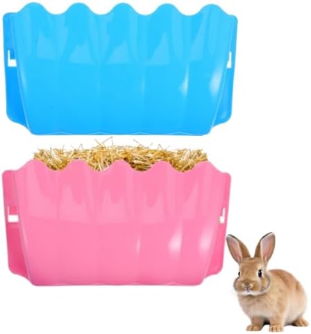 POPETPOP Small Animal External Grass Frames 2-Pack Hanging Hay Feeders for Rabbits Guinea Pigs Chinchillas Cage Accessories 9.64X5.51X2.55In Easy Installation Plastic Storage Racks