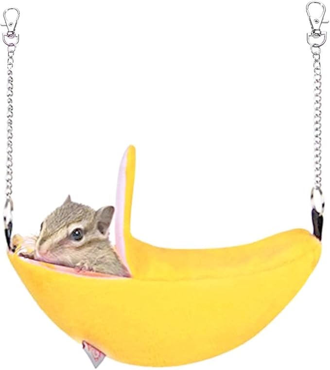 Banana bed for Hamster House for Hamsters Less Than 4 inches 10 cm in Length Pet Hammock Dutch Pig Hedgehog Rat Guinea Habitat Chinchilla sugar glider Hamster Accessories Toys Outfits(Small 8 Inch)