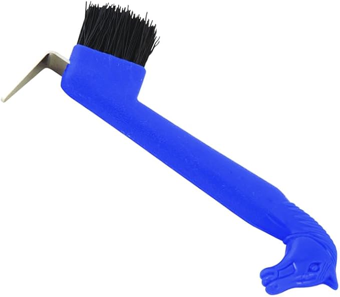 Jeffers Equine 2-in-1 Horse Head Hoof Pick with Cleaning Brush, Durable Hoof Cleaner Tool for Horses, Stiff Bristle Grooming Brush, Equine Stable Tack for Daily Hoof Care and Dirt Removal - Blue