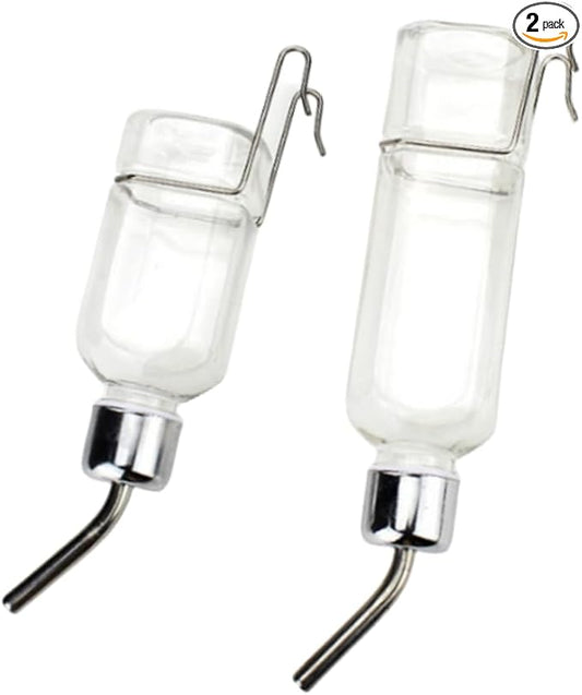 2 Pcs Pet Cage Water Bottle No Drip Small Animal Water Bottle, Hanging Waterer for Rabbit, Guinea Pig, Hedgehog, Squirrel, Rat, Chinchilla, Hamster Dispenser Bottle