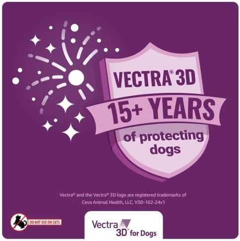 Vectra 3D Flea and Tick Prevention for Dogs, Kills and Repels Fleas, Ticks & Mosquitoes | Fast‑Acting, Waterproof, No Prescription Needed | Medium Dogs 21-55 lbs, 6‑Month Supply