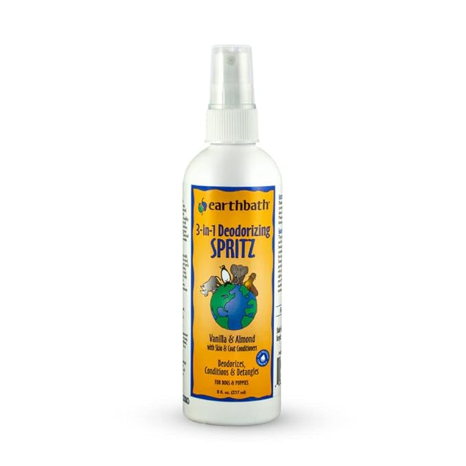 earthbath, Vanilla & Almond 3-in-1 Dog & Puppy Deodorizing Spritz - Dog Odor Eliminator for Strong Odor, Cruelty-Free Cologne, Wash Spray, Made in USA, Bathing Supplies - 8 Oz (1 Pack)
