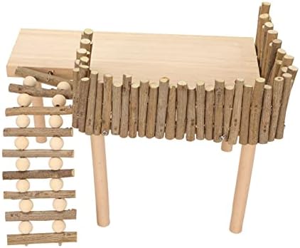 HEEPDD Wooden Hamster Platform, Climbing Toys Playground with Fence Bridge for Small Pets, Gerbil, Rat