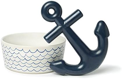 Waggo Ceramic Dog Bowl – Blue & White Wave Pattern Pet Food & Water Bowl – Durable, Dishwasher Safe Modern Dog Dish (Large)