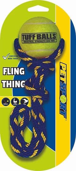 PetSport Fling Thing Dog Ball on Rope Toy, 12" Tennis Ball Rope for Fetch & Tug of War (3 Pack) - 2.5" Tuff Ball with Non-Abrasive Felt, Non-Toxic, Durable Toy for Small & Medium Dogs