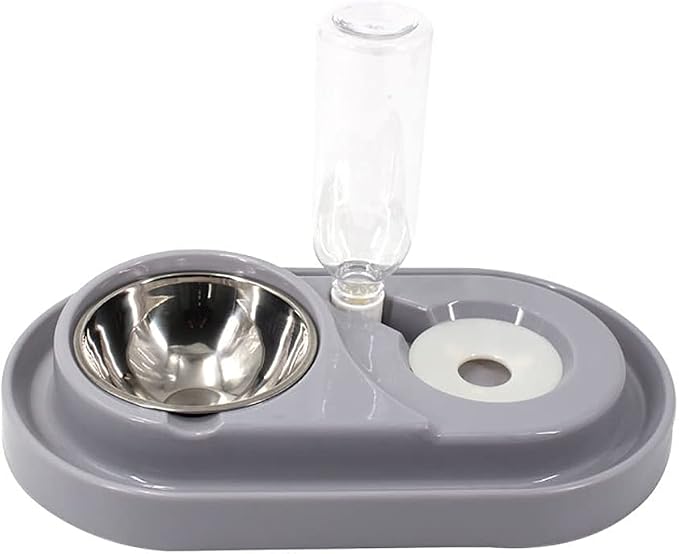 Luck Dawn Pet Feeder, Stainless Steel Double Dog Cat Bowls with Automatic Water Dispenser, for Small and Medium Pets, 500ml, Pink/Blue/Grey