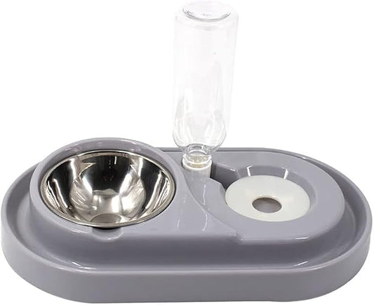 Luck Dawn Pet Feeder, Stainless Steel Double Dog Cat Bowls with Automatic Water Dispenser, for Small and Medium Pets, 500ml, Pink/Blue/Grey